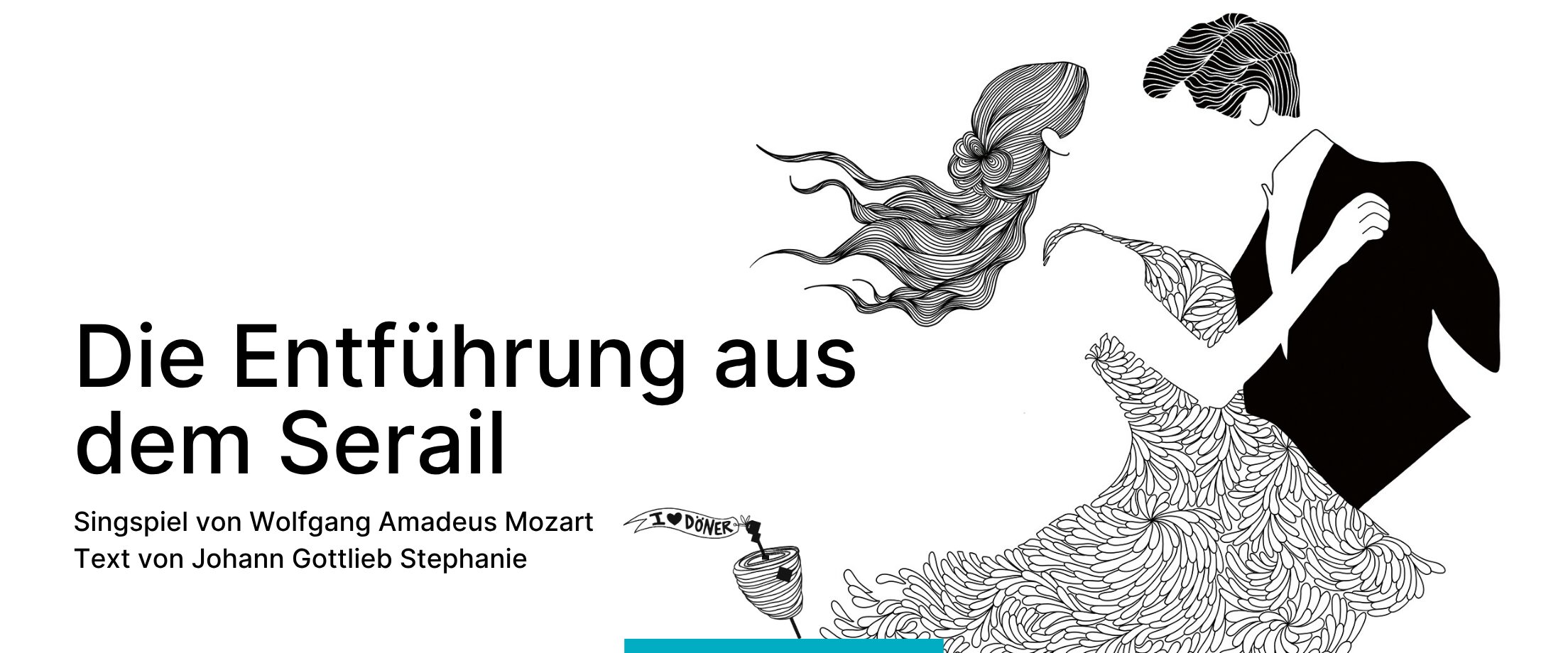 Der Stücktitel und eine abstrakte Illustration von einem tanzenden Paar in schwarz-weiß